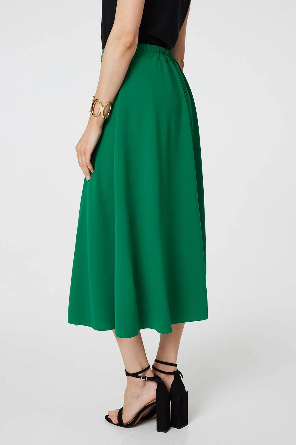 Pleat Detail High Waist A-Line Midi Skirt