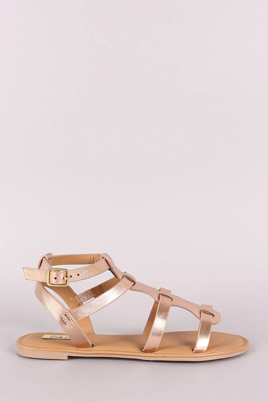 Qupid Metallic Strappy Gladiator Flat Sandal