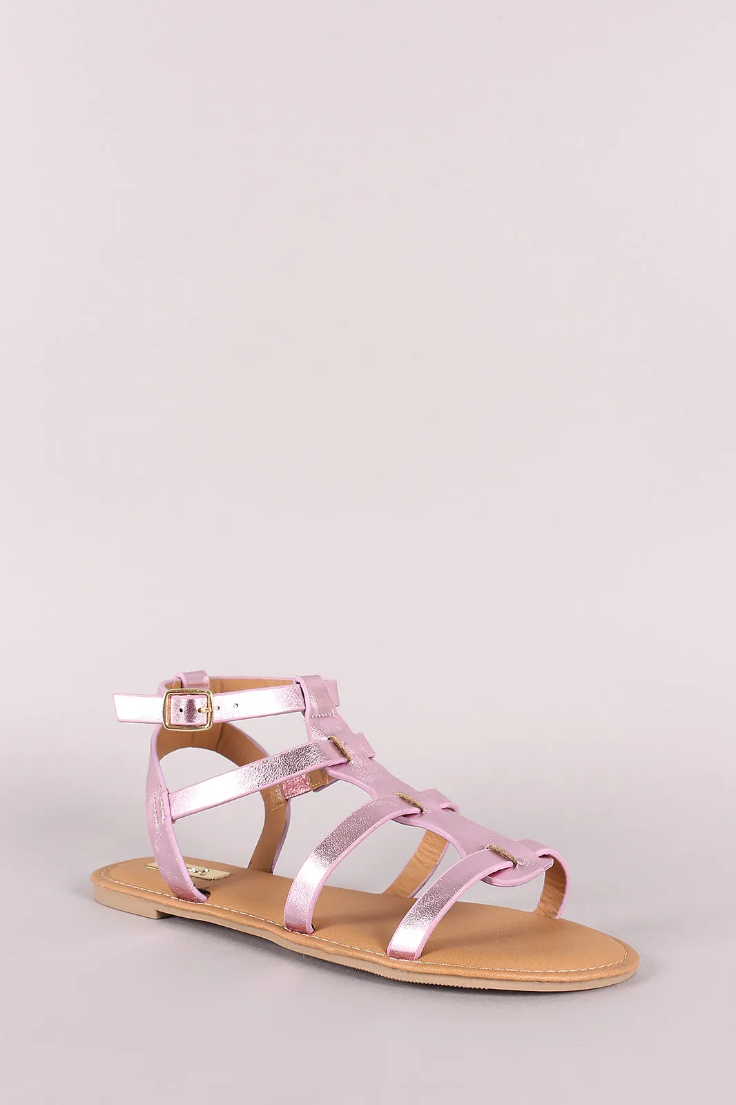 Qupid Metallic Strappy Gladiator Flat Sandal