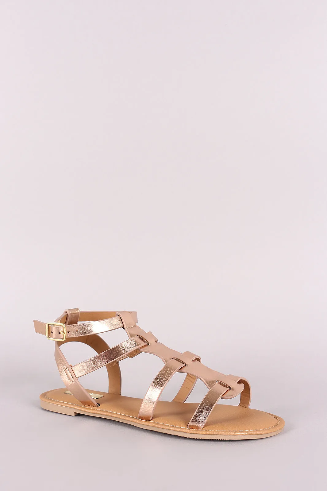 Qupid Metallic Strappy Gladiator Flat Sandal