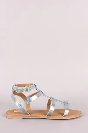 Qupid Metallic Strappy Gladiator Flat Sandal