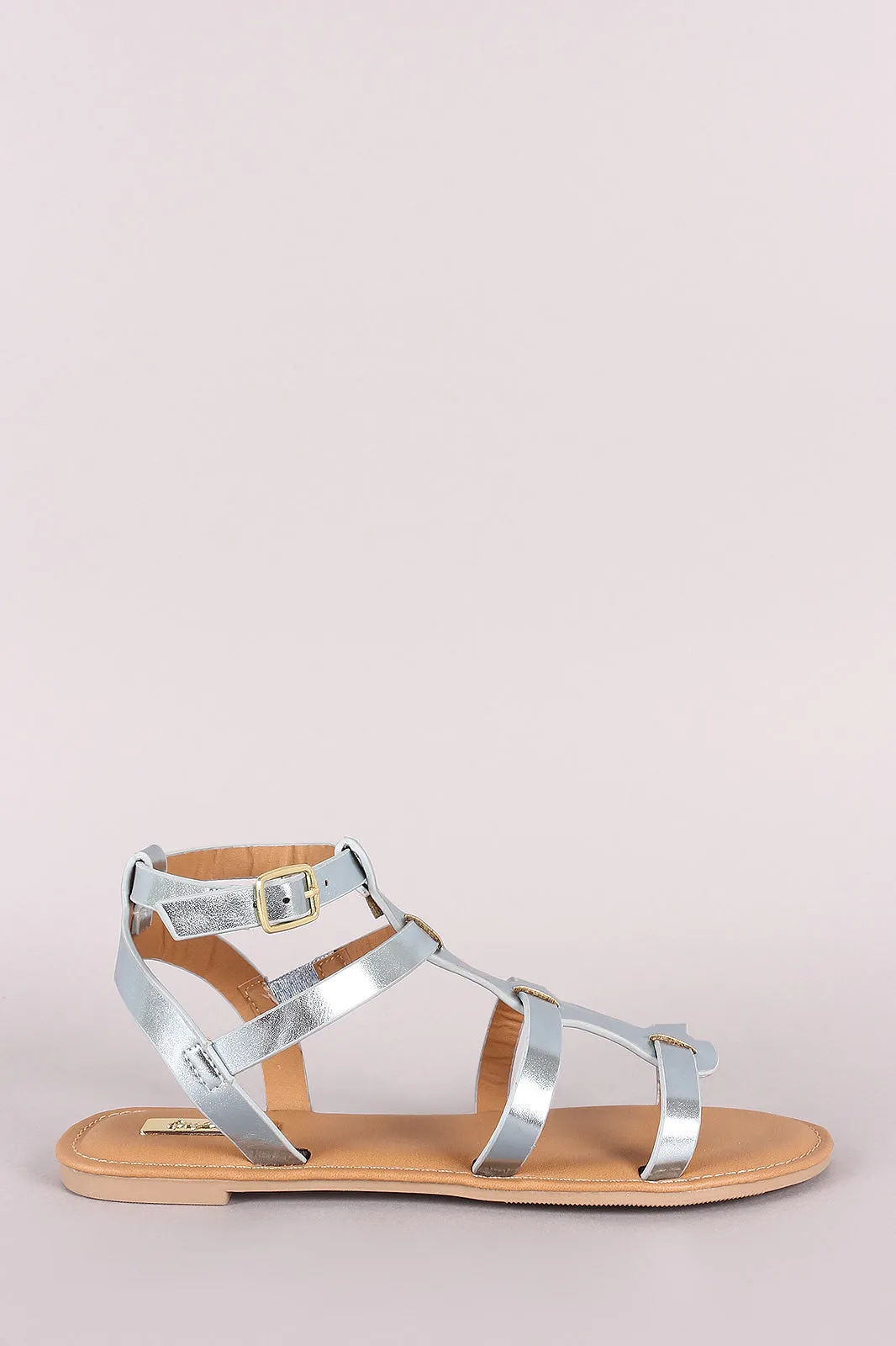 Qupid Metallic Strappy Gladiator Flat Sandal