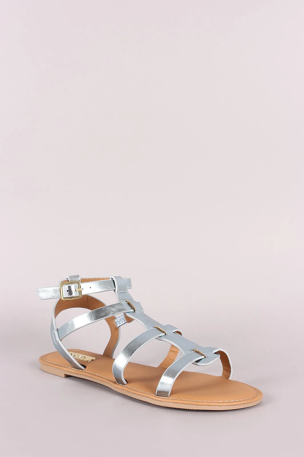 Qupid Metallic Strappy Gladiator Flat Sandal