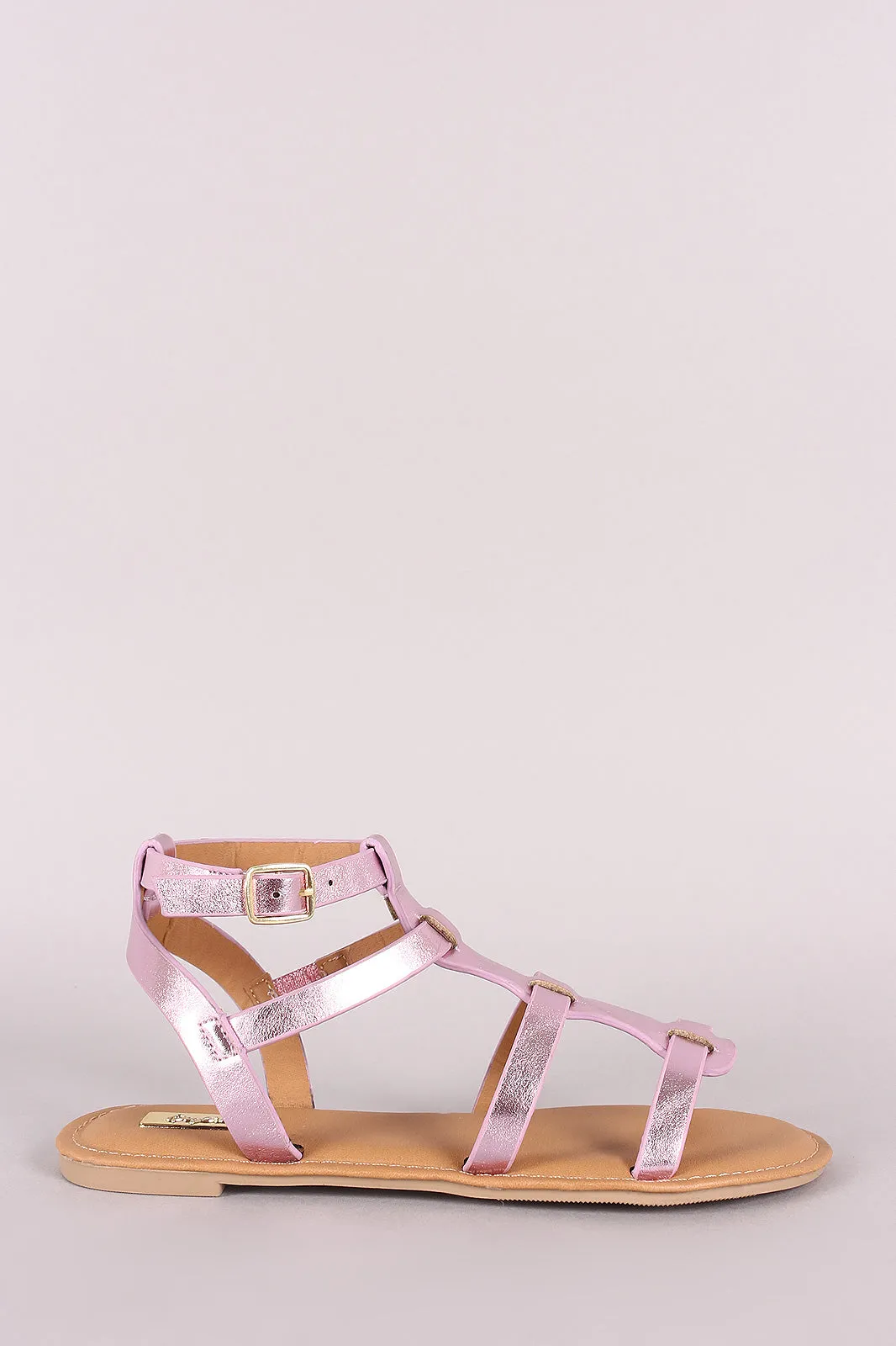 Qupid Metallic Strappy Gladiator Flat Sandal