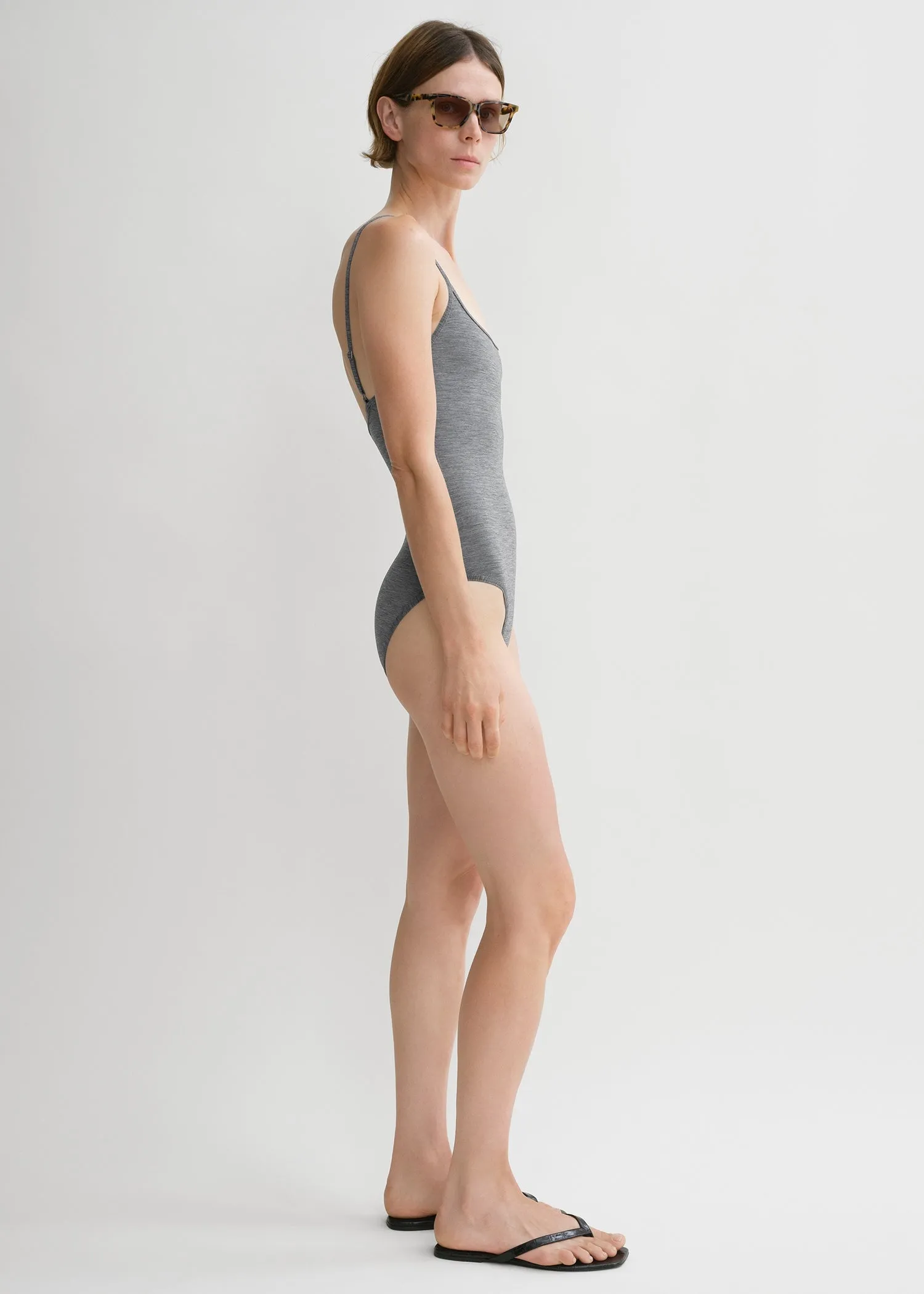 Square-neck swimsuit grey melange