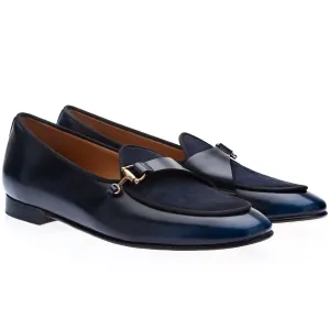 SUPERGLAMOUROUS Tangerine 12 Men's Formal Shoes Navy Suede / Calf-Skin Leather Belgian Loafers (SPGM1253)