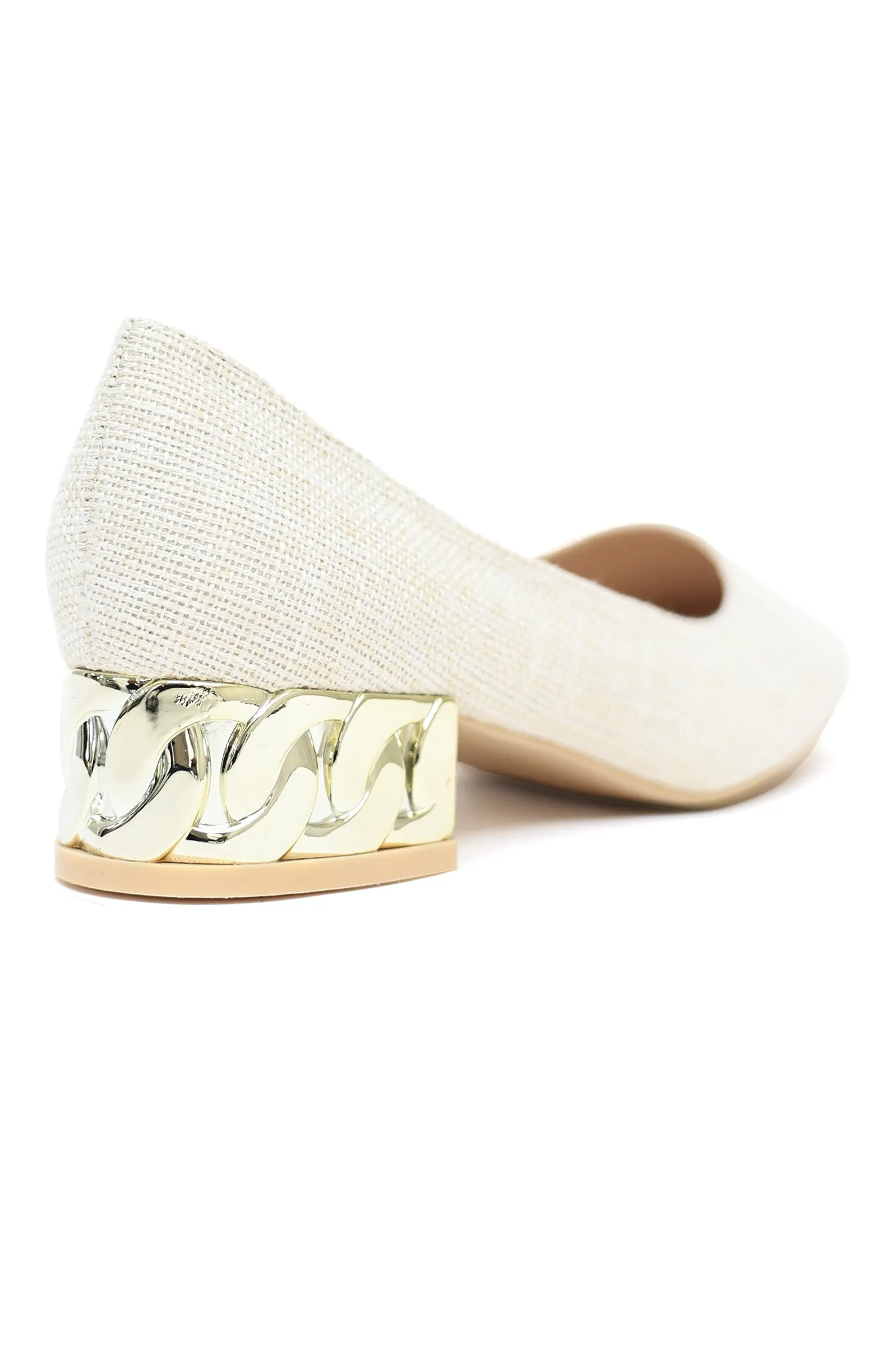 TEXTURED BLOCK HEEL PUMPS-BEIGE