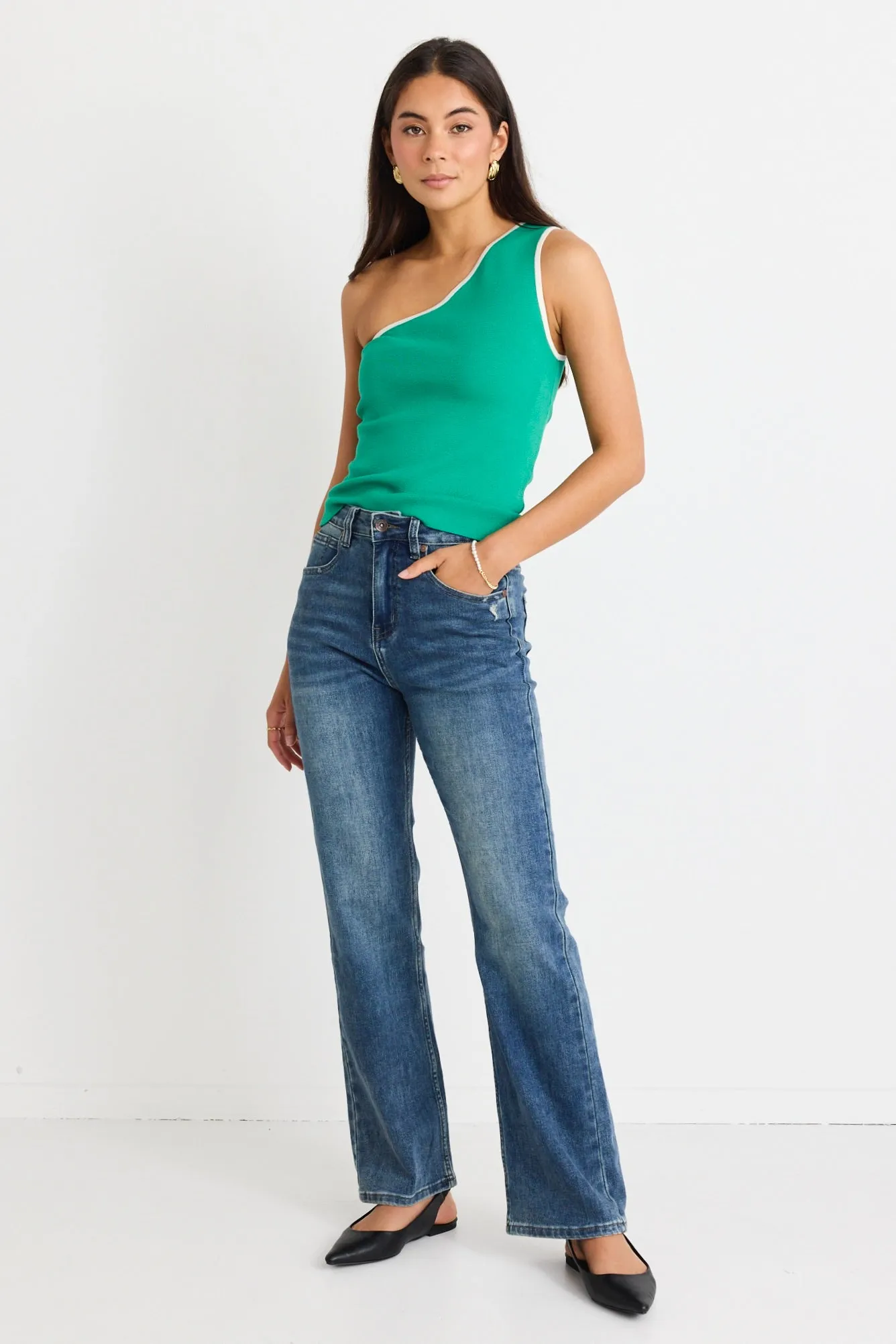 Urban Green One Shoulder Knit Top