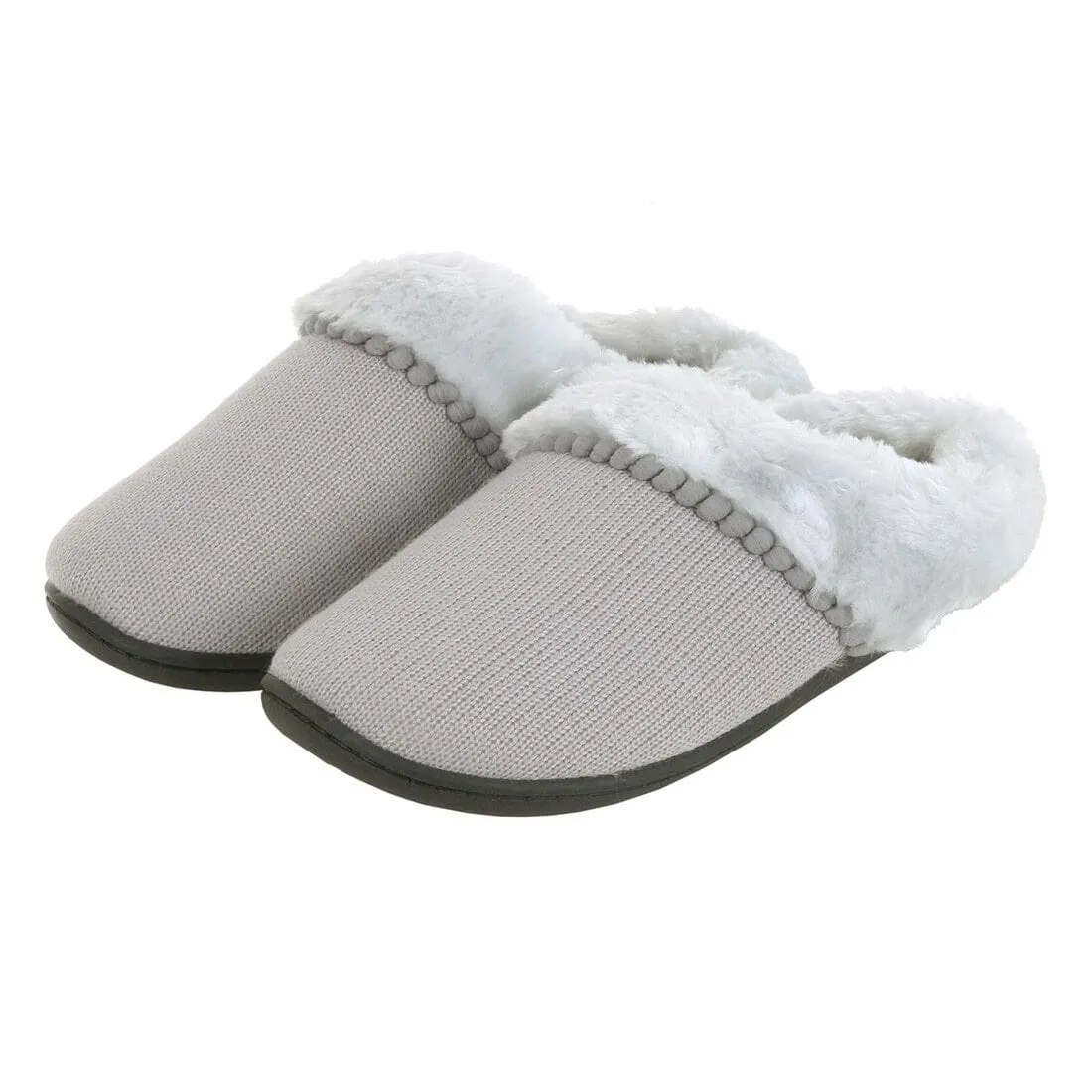 Womens Mule Slippers Knitted Upper Fleece Lining Non-Slip