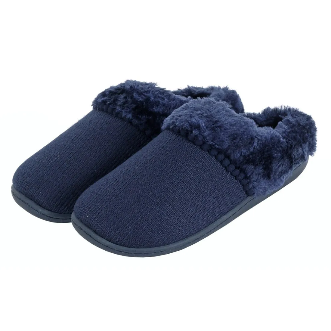 Womens Mule Slippers Knitted Upper Fleece Lining Non-Slip